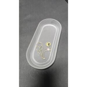 Italian Glass 18K Gold Hand Painted Floral Oval Trinket Tray Dish Vanity Italy